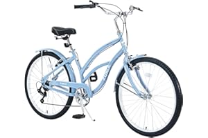 L-TWOO Beach Cruiser Bike 26inch Wheel Bike 7 Speed Driven System V-Brake Comfortable Commuter Bike for Women Men Senior