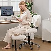 EGSEAT Criss Cross Office Chair with Wheels, Adjustable-Height Backrest &amp; Swivel Footrest, Ergonomic Cross Legged Chair with Leg Rest for Kneeling Meditation Yoga ADHD, Beige Teddy Fleece