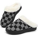 UBFEN Mens Womens Slippers Classic Plaid Winter Warm with Memory Foam Fluffy House Shoes Platform Indoor Bedroom