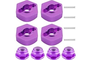 GDOOL 12mm Wheel Hex Hubs Drive Adapter 5mm Thick & Flange M4 Lock Nuts Aluminum for Redcat Axial HSP WLtoys Himoto RC Truck Model Car Upgrade Parts (Purple)