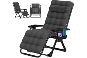 ZENPETIO Zero Gravity Lounge Chair, Outdoor Recliner Chair w/Detachable Cushion Cup Holder and Pillow, Portable Folding Anti Gravity Reclining Chair for Outdoor Camping Patio Lawn Pool, Ash Gray