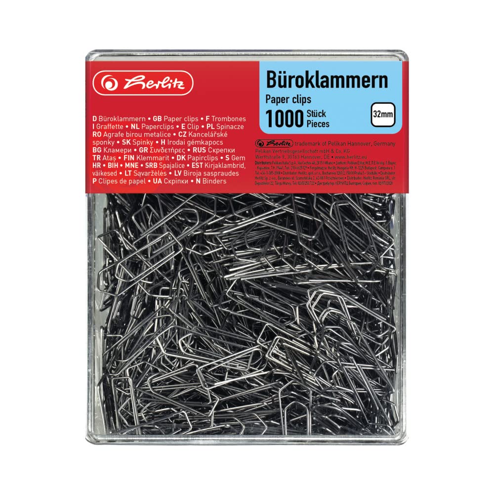 Herlitz 32mm Zinc Plated Large Paper Clip (1000 Pieces)