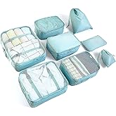 LANSKLBD 8 Set Packing Cubes for Suitcases Travel Luggage Packing Organizers,Travel Essentials Accessories Luggage Organizer with Shoe Bag Tioletry/Laundry Bag (light blue)