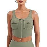 YEOREO CoreFlex Workout Tank Tops for Women U Neck Zip Up Crop Top Sleeveless Athletic Yoga Camisole Yvetty Going Out Tops