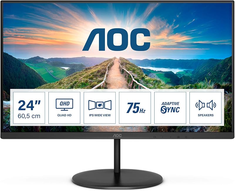 AOC Q24V4EA 24 Inch QHD IPS Monitor 75Hz 4ms Adaptive Sync Speakers