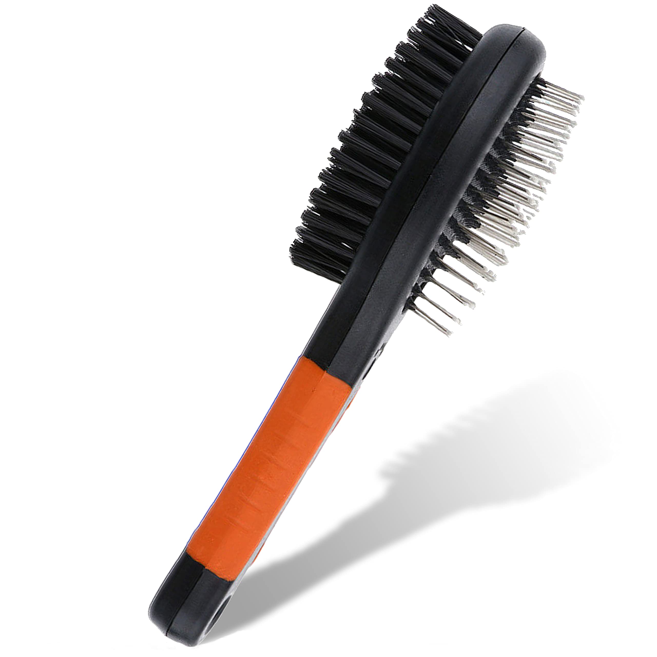 2 in 1 - Double Sided Pet Brush - Cat & Dog Grooming Kit - Hair Remover Brush, Bath Accessories, Detangling - Brushes for Lint, Carpet, Furniture (Orange)
