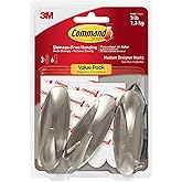 Command Medium Designer Hooks, Brushed Nickel, 3-Hooks, 6-Strips, Decorate Damage-Free