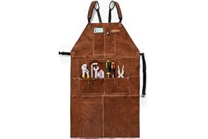 YESWELDER Welding Apron Cowhide Apron with Pockets Adjustable Heat & Flame Resistance Heavy Duty Leather Apron for Men Women 