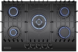 Empava 30 Inch Gas Cooktop LPG/NG Convertible with 5 Italy SABAF Burners Tempered Glass in Black