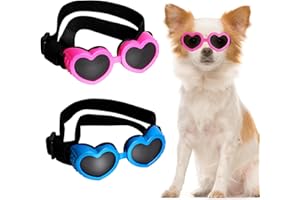SDFVSDG 2 Pcs Dog Goggles Dogs Sunglasses Eye Wear for Small Medium Breed Dogs Wind Dust UV Protection Black and Pink Pet Glasses with Adjustable Strap for Skiing Driving Bike Swim (Small Medium, Heart)