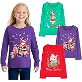 HILEELANG Young Girl Long Sleeve Shirts Cotton Casual Graphic Fashion T-Shirts 3 Packs