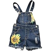 HINTINA Baby & Toddler Girls Big Bibs Overalls Ripped Hole Summer Sunflowers Jumpsuit Boyfriend Jeans Denim Romper Shortalls