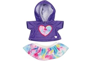 Casdon MINI Build-A-Bear Purple Heart Toy Clothes Pack. 4 Mix-and-Match Toy Outfits Includes Pajamas, Cute Hoodies, Summer Styles | For Kids Aged 3+. Suitable for 9” MINI Bears ONLY