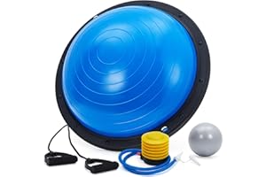 Garvee Half Balance Ball Trainer with Non-Slip Textured Base, Stability Exercise Ball with 2 Resistance Bands, All‑Around Hom