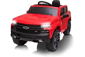 PALBY'S 12V Ride on Car, Battery Powered Licensed by Chevrolet Silverado GMC Kids Ride On Truck, Toddler Electric Vehicles Toys w/Remote Control, MP3/Bluetooth, Spring Suspension, LED Light (red)
