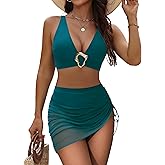 BMJL Women's High Waisted Bikini Sets Retro Swim Skirt Tummy Control Swimsuits Mesh Sarong Wraps Bathing Suits 2025