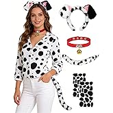 SOOFILM Dalmatian Dog Ears Headband Tail 4PCS Dalmatian Costume Accessories set for Halloween Party