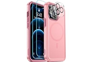 Red2Fire Strong Magnetic for iPhone 12 Pro Max Case, [Compatible with MagSafe] [Tempered Glass Screen Protector + Camera Lens Protector] Heavy Duty Shockproof Protective Phone Case Cover (Pink)