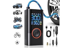 QYQBOON Tire Inflator Portable Air Compressor Portable Cordless Mini Air Pump with Digital Pressure Gauge Inflater 150PSI 3X Fast Inflation Auto Shutoff Large Battery Tires Pump for Cars Motors Bikes Balls