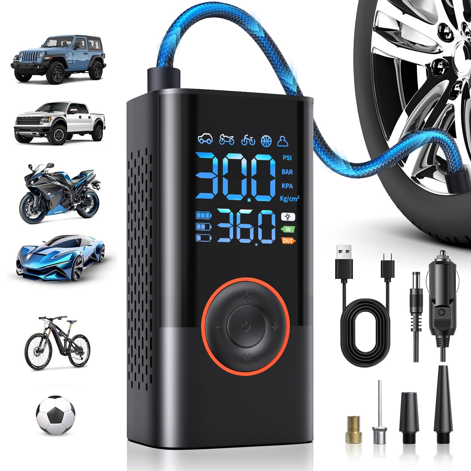 Tire Inflator Portable Air Compressor Portable Cordless Mini Air Pump with Digital Pressure Gauge Inflater 150PSI 3X Fast Inflation Auto Shutoff Large Battery Tires Pump for Cars Motors Bikes Balls Image
