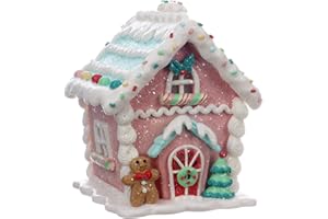 Season 2 Season Christmas Decorations 5.9" LED Gingerbread House Xmas Village Ornaments with Gingerbread Human Cookie and Christmas Pine Tree for Home Decor Holiday Decor