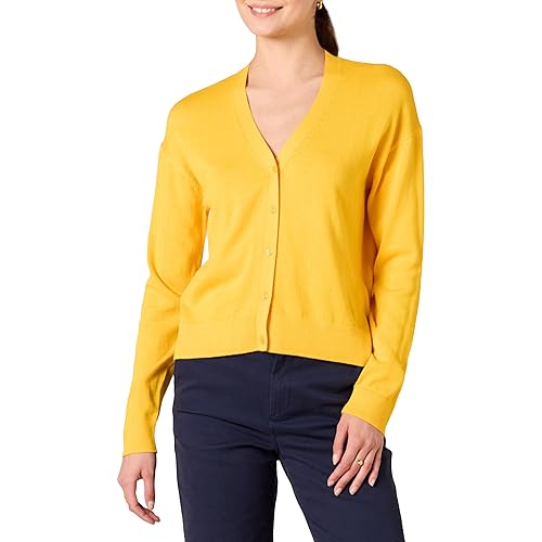 Amazon Essentials Women's V-Neck Lightweight Cropped Relaxed-Fit Cardigan Sweater, Golden Yellow, XX-Large