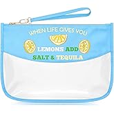 Sazuwu Motivational Quotes Blue Makeup Bag with Zipper Inspirational Friendship Gifts for Women Positivity Gifts for Coworkers Cosmetic Travel Bag Organizer Lemonade Themed Present