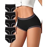ASIMOON Women's Cotton Underwear Mid Waisted Ladies Panties Soft Breathable Full Coverage Briefs 5 Pack