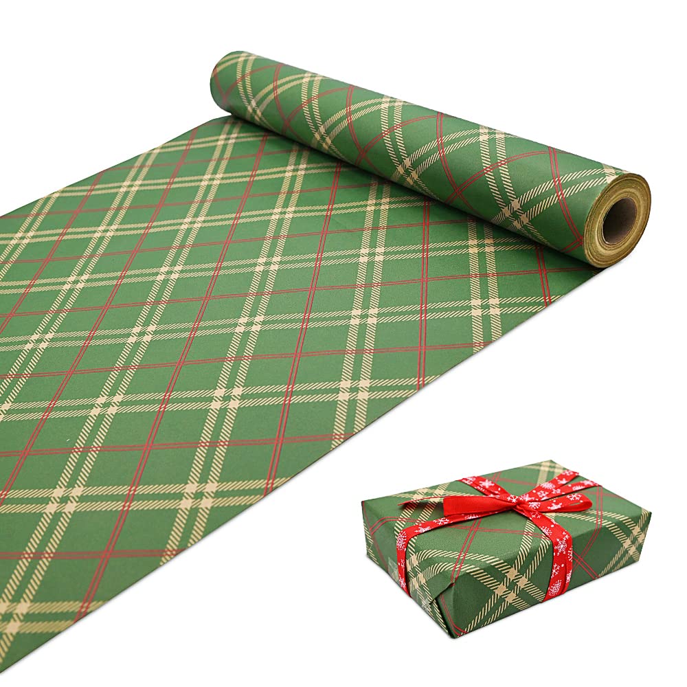 DOJoykey Christmas Wrapping Paper, 43cm x 15M Roll Package Kraft Wrapping Paper Recyclable Festive Design Paper for Christmas Birthday Wedding Gifts Wrapping