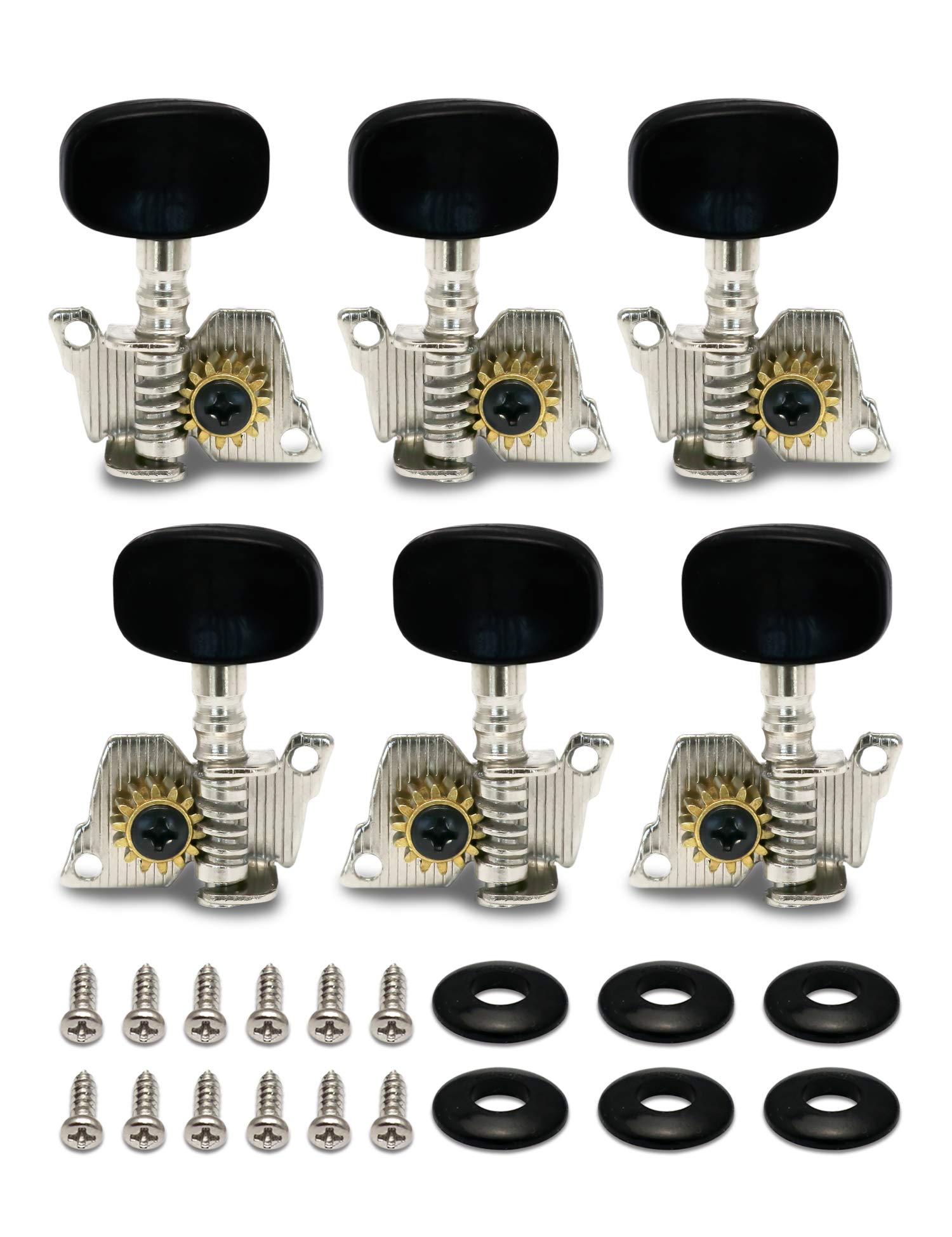 Photo 1 of Metallor Guitar Machine Heads String Tuning Pegs Tuning Keys Tuners Individual Single Hole 3L 3R for Classical Guitar Parts Accessories Chrome.