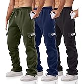 Minorlee Cargo Pants for Men 3 Pack Relaxed Fit Mens Joggers with Pockets,Fleece Hiking Tactical Workout Pants Casual
