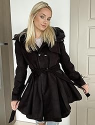 Zeagoo Women's Fashion Trench Coat Faux Fur Lapel