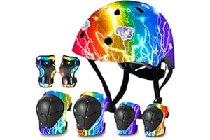JIFAR Kids Helmet and Pads Set for Skateboard & Bike - Adjustable Toddler Safety Gear with Cool Color Gradient for Boys Girls 3-5-8-14 Years Old, for Scooter, Rollerblading, Longboard