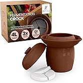 Zetilli Fermentation Crock Jar Fermenting Crock with Glazed Weights- Onggi Kimchi Pot for Fermenting Delicious Kimchi, Kombucha & Pickles - Stoneware Sauerkraut Crock Pickling Fermenter (4L BROWN)