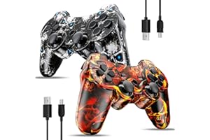 ISHAKO 2 Pack Wireless Controller for PS3, Upgraded 360° Joystick, 6-Axis High Performance Motion Sense, Dual Vibration, 450mAh Battery with Charging Cable, Compatible with Sony Playstation 3/PC