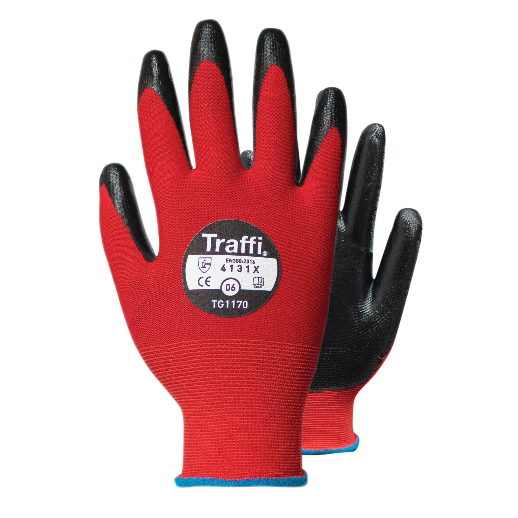 Traffi-TG1170 Work Gloves - Non Slip Latex Coated Palm Grip Perfect For Utility, Mechanics, Warehouse, Gardening & Construction Workers -X-DURA Flat Nitrile Safety Hand Gloves