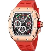 FANMIS Men's Tonneau Skeleton Chronograph Punk Rubber Strap Wristwatch | Tonneau Skeleton Men's Watch With Chronograph, Date, Luminous Hands, Quartz Movement, 30m Water Resistance And Rubber Strap
