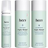 hers Triple Threat Shampoo, Conditioner, & Minoxidil Set - Includes 5% Minoxidil Foam Solution - Hair Thickening & Strengthening Formula - Paraben-Free, Vegan, Color-Safe - 3 Count