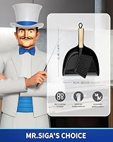 MR.SIGA Dustpan and Brush Set Bamboo Handle Durable Bristles Lightweight Black view 2