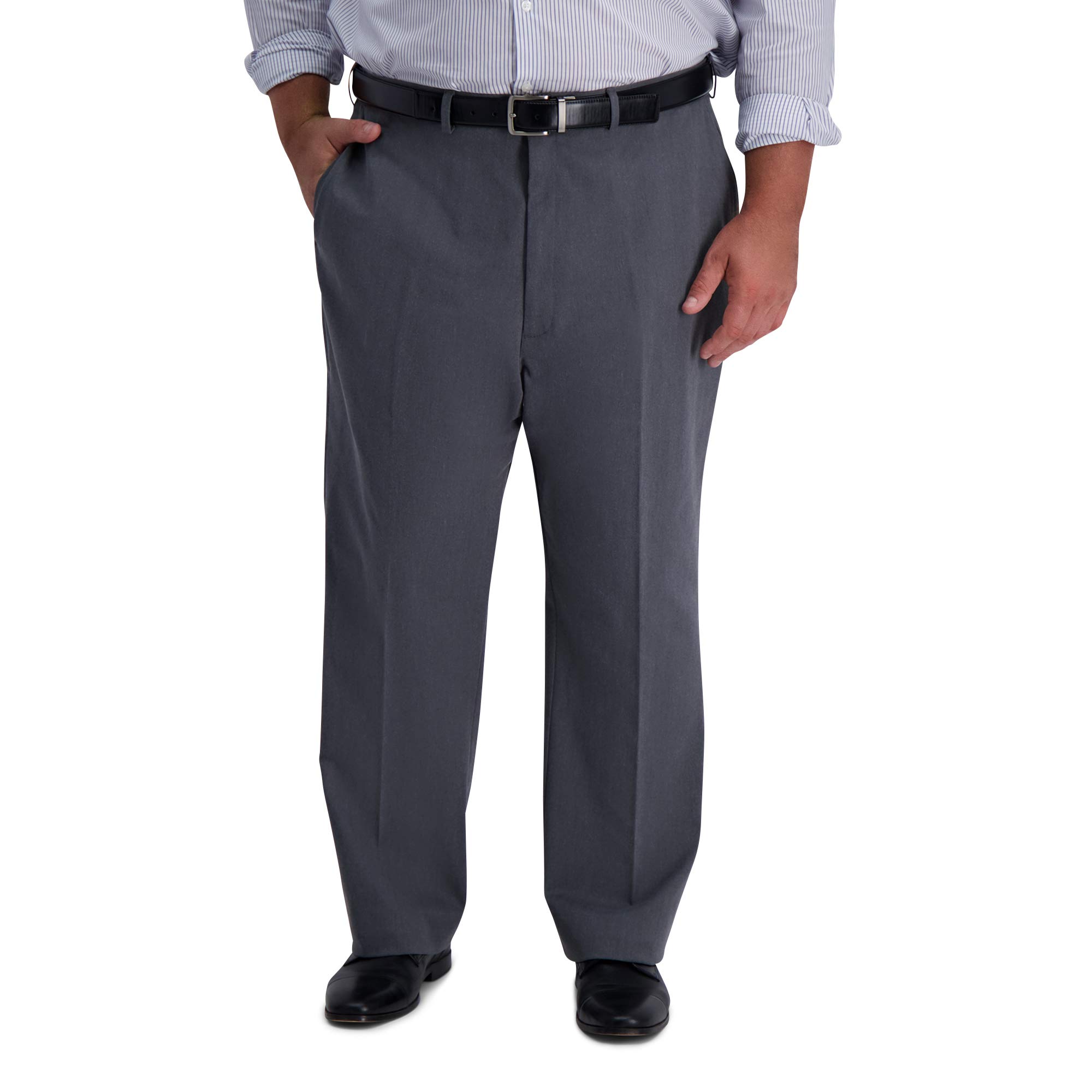 Haggar Men’s Iron Free Premium Khaki Classic Fit Flat Front Expandable Waist Casual Pant (Regular and Big & Tall Sizes), Charcoal Heather-BT, 60W x 32L