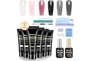 GAZEPLUS Poly Nail Extension Gel Set, 6 Colors Poly Gel Starter Kit With Base Top Coat for Nail Art Design