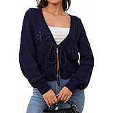SOLY HUX Cardigan Sweaters for Women Cropped Tie Front Bow Lightweight Cardigan Long Sleeve Trendy Fall Shrugs