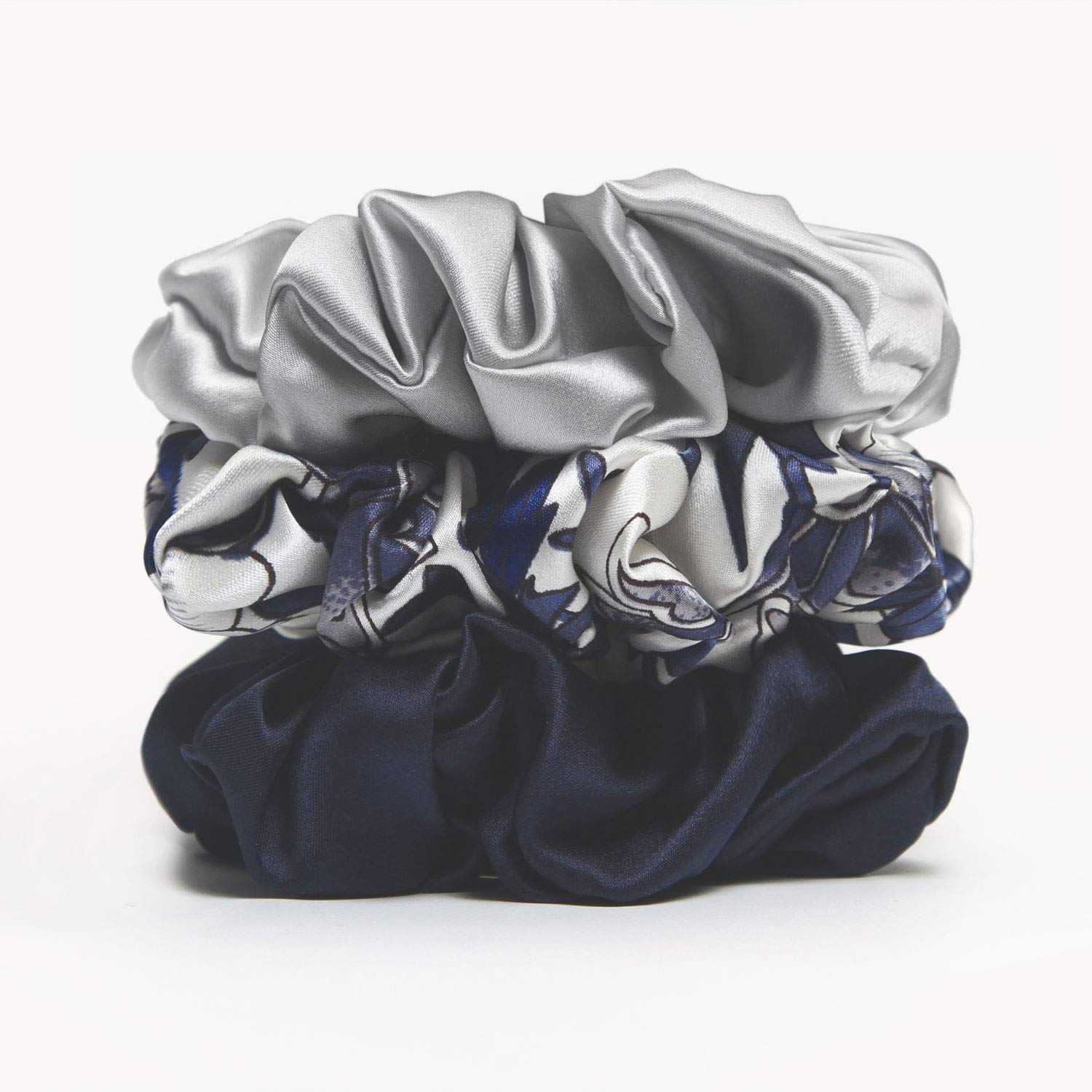 3Pack Silk Scrunchies For Hair 100% Pure Mulberry Silk Hair Ties, Elastic Ponytail Holders, Hair Ties No Damage, Satin Scrunchies, Velvet Scrunchy for Hair Accessories Sleep Tie (Blue) — image 1