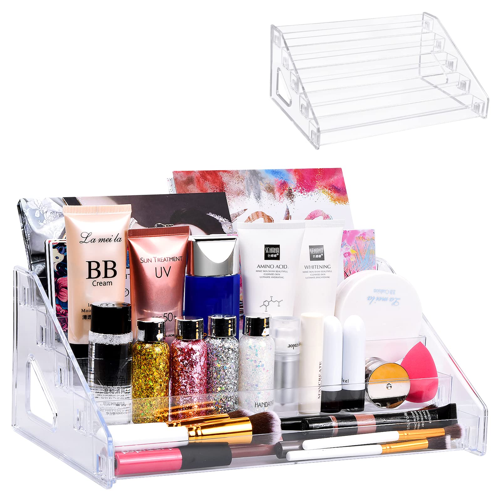 Dewocke 5 Layer Large Capacity Cosmetics Organiser, Acrylic Display Stand for Nail Polish, Clear Acrylic Cosmetic Stand, Makeup Organiser, Make up Stand for Brushes, Eyeshadow, Lotions, Lipstick