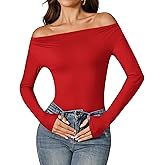Avidlove Off Shoulder Bodysuit Womens Long Sleeve Body Suits One Piece Seamless Thong Body Suit Soft (Red, S)