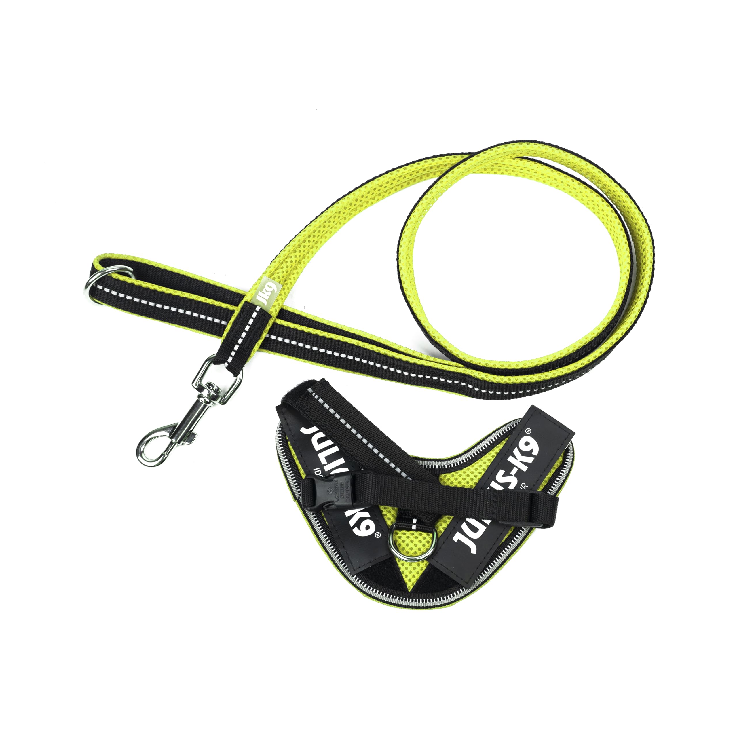 IDC Powair Bundle - IDC Powair Harness, Size: 3XS/Baby 1, Neon + IDC Powair Leash, Size: 1,2 m with Handle and Small Carabiner, Neon