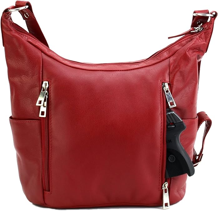 Women's Genuine Leather Concealed Carry Purse CCW Handbag by Silver