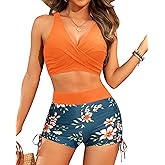 Aqua Eve Bikini with Shorts for Women - Two Piece Swimsuit with Boyshorts 2PC High Waisted Bathing Suits Swimwear