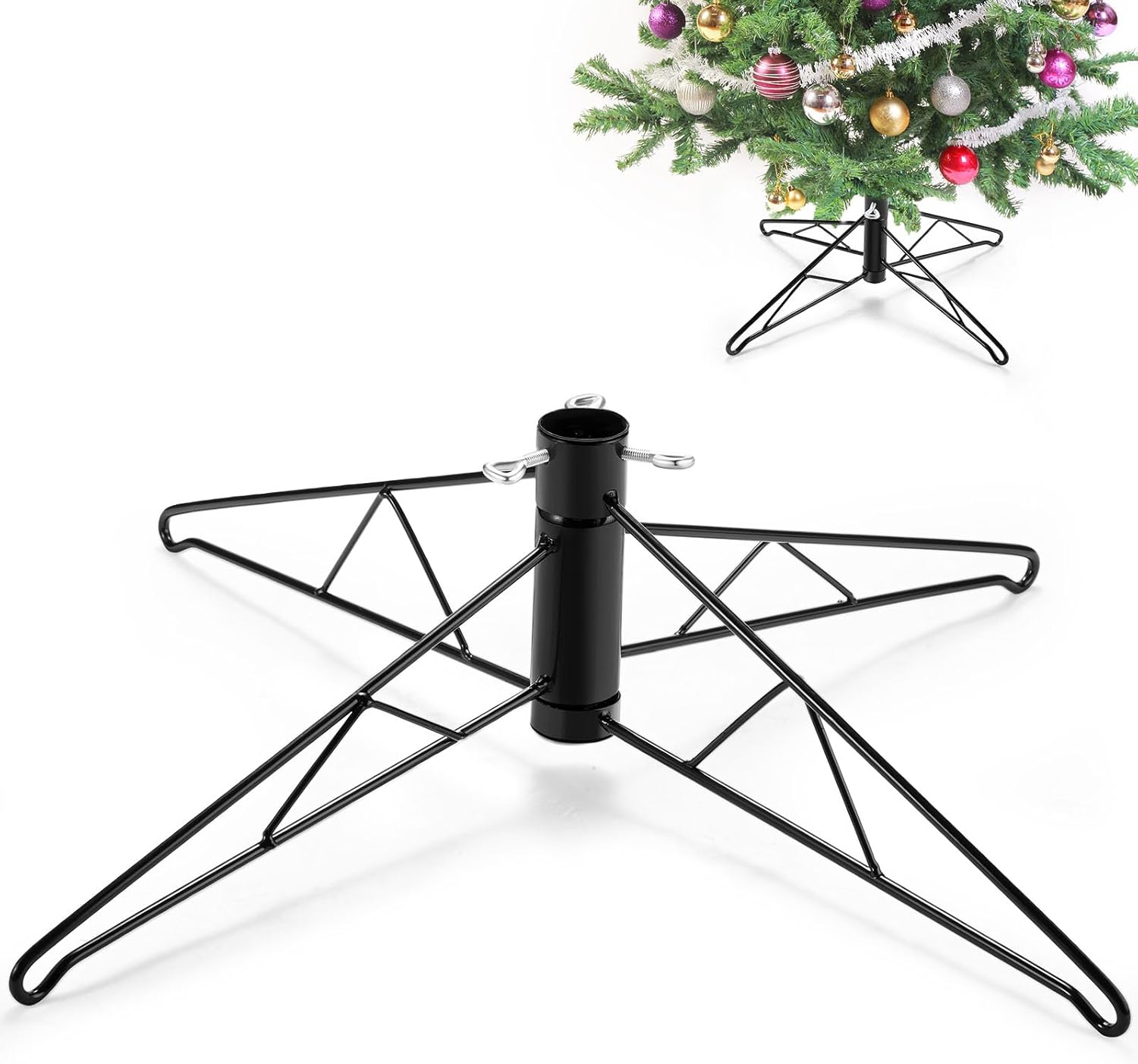 Tree Stands - Barydat Christmas Tree Stand for Artificial Tree Steel Bar Xmas Tree Base Dark Green Folding Replacement Tree Holder Base for Christmas Winter Holiday New Year Artificial Tree Decorations (26 Inch)