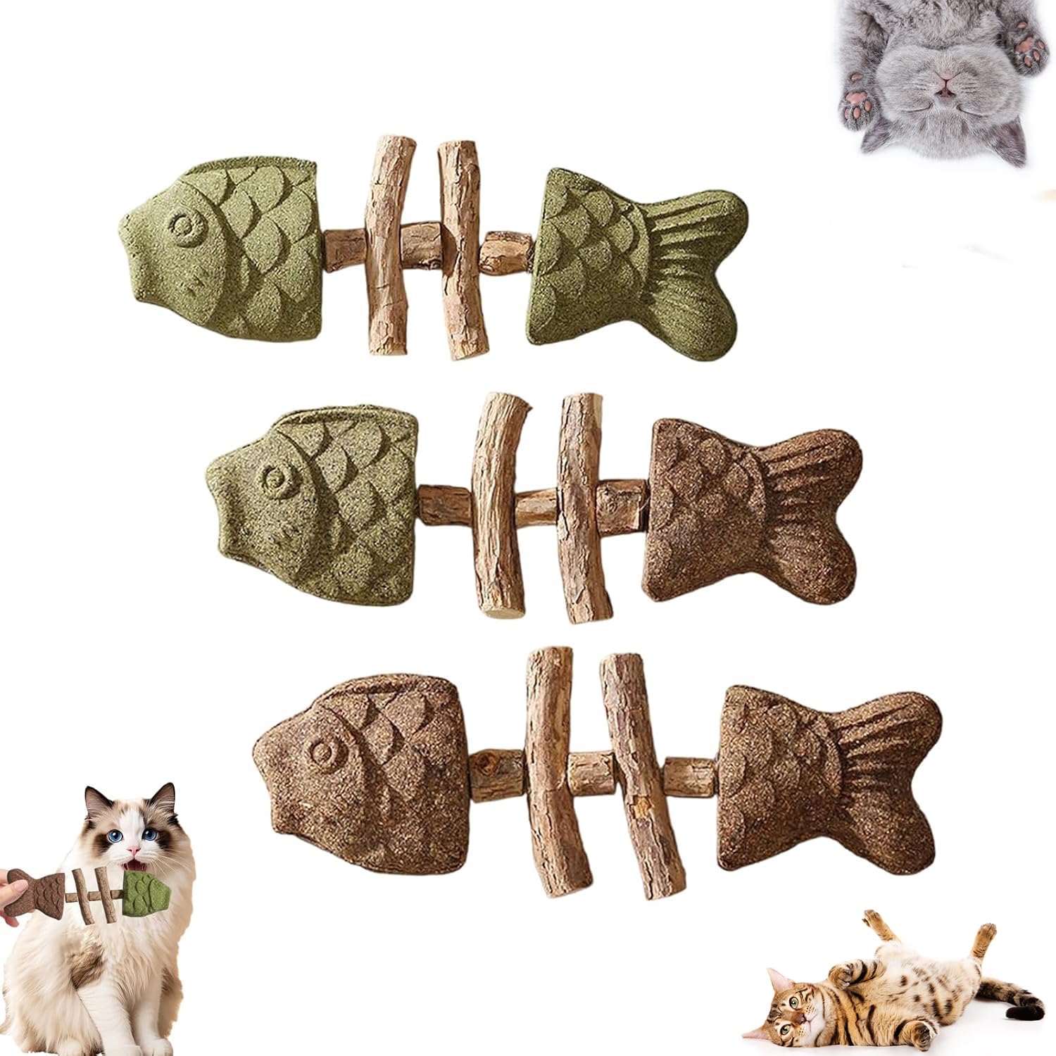 Photo 1 of ***BROKEN UP***Yiishuiil 3PCS Purrident - Creative Fishbone Cat Toy, Wooden Catnip Dental Stick, Natural Cat Dental Toy, Catnip Fishbone Dental Stick***BROKEN UP***